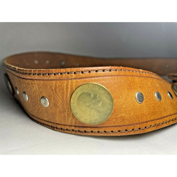 Vintage Cowhide Leather Women\'s Belt with 10 International Coins and Small Bag